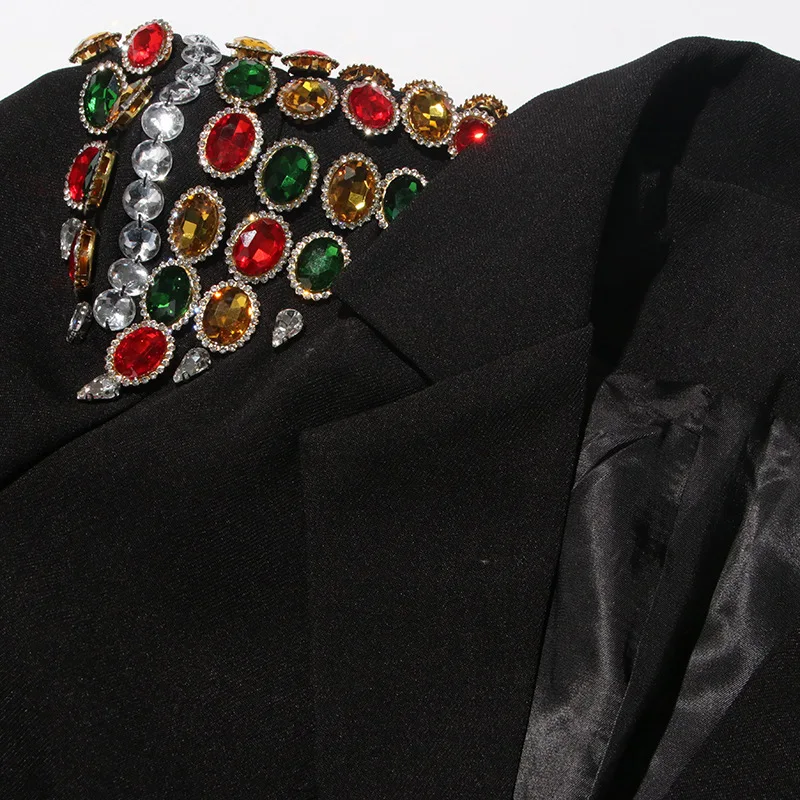 Australische show handgemaakte gekleurde diamanten kralen 2025 nieuwe high-end splicing ontwerp schouder gewatteerde blazer bovenkleding ropa mujer