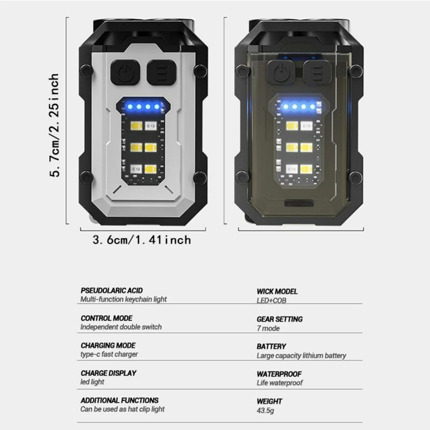 防水、ポータブル、軽量のバッククリップ付きミニ懐中電灯 - 高輝度充電式 Type-C LED ライト、デュアルライト