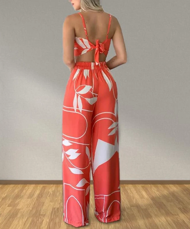 Two Piece Sets Womens Outifits 2024 Summer New Print Elegant Temperament Sexy Cami Top & Fashion Straight Leg Pants Casual Set