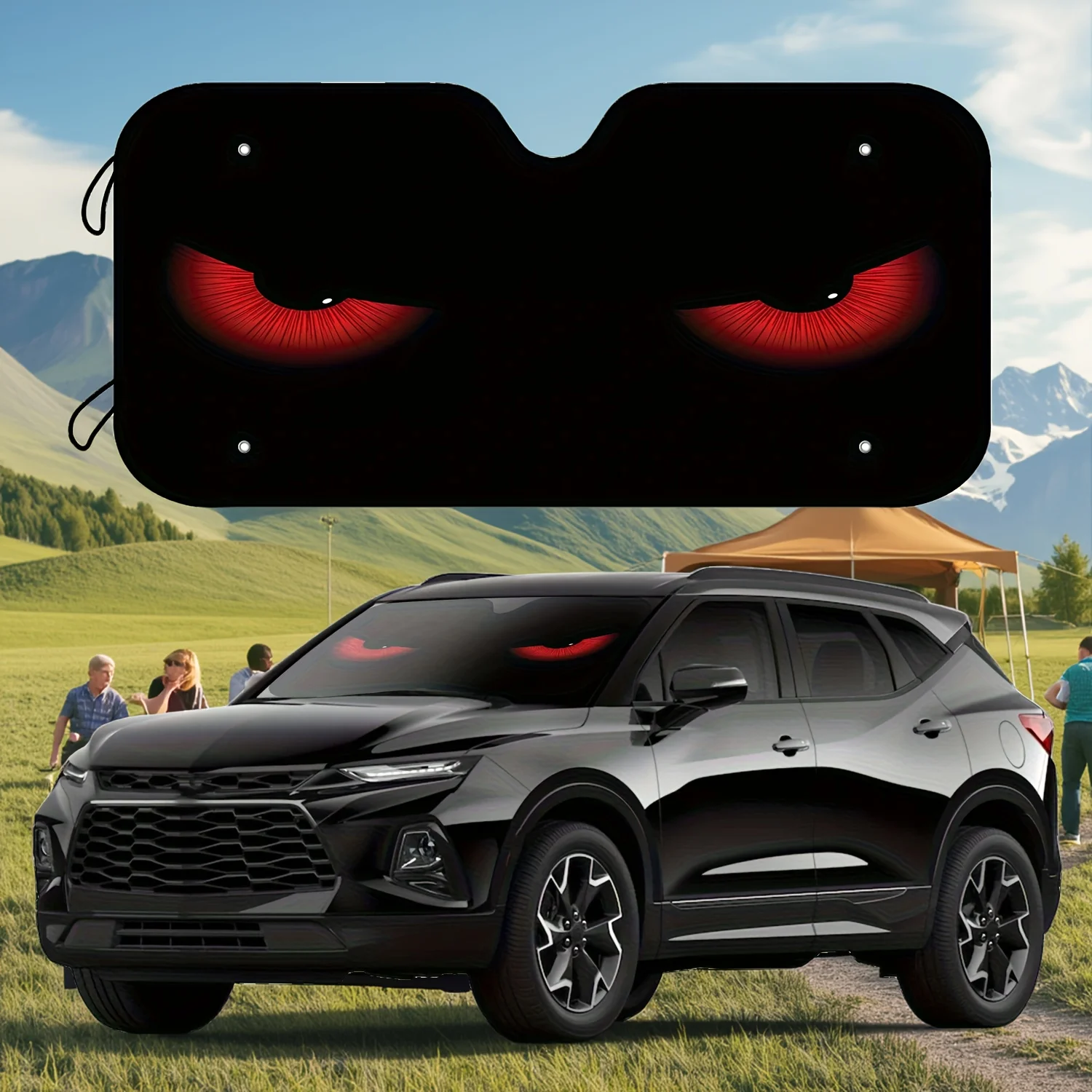 

Quirky Cool Red Eyes Design Car Sun Visor - UV Protection, Foldable Windshield Protector With 4 Free Suction Cups, Perfect For S