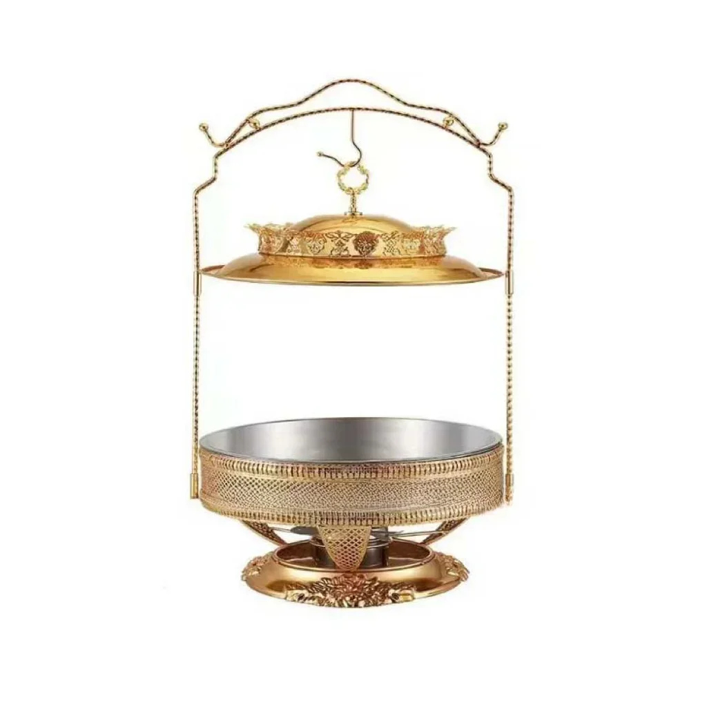 Top Buffet Food Warmer hot golden hanging dome shafing dish luxury round hinged lid brass chaffing dish