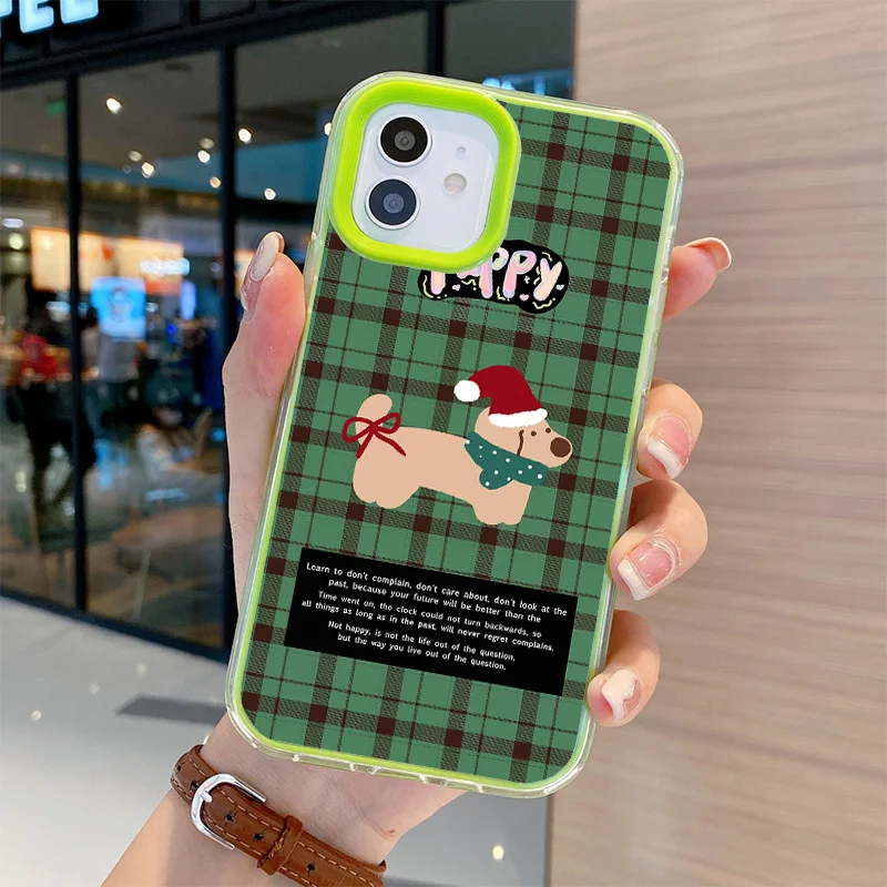 Ins Green Merry Christmas Dachshund 3 In 1 Clear Case For Iphone 11 14 15 16 Pro Max Soft TPU 12 13 Mini 7 Plus XS Max XR Cover