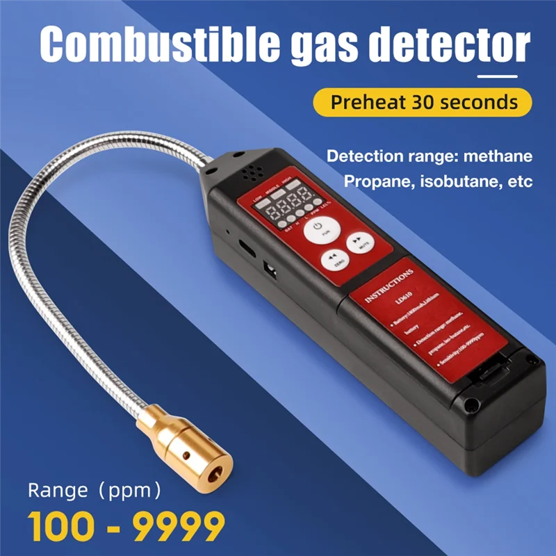 【BARU A09R!】 Detektor Kebocoran Gas Mudah Terbakar LD610 Alarm Suara Penguji Kebocoran Gas Metana C4H10 H2 Mudah Terbakar 100-9999Ppm Penguji Gas