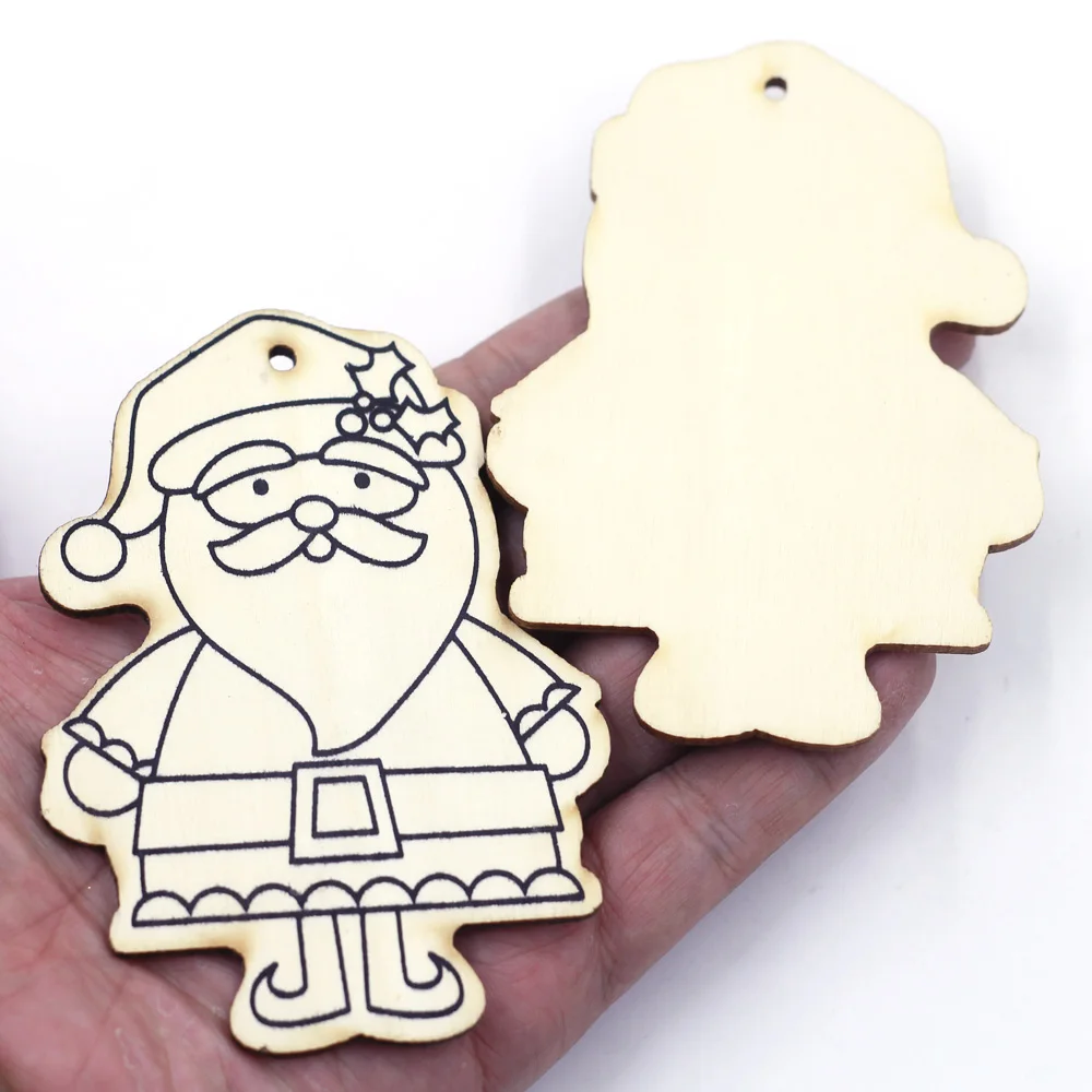 2PCS Natural Wood Santa Claus Charm Pendants 100x71mm DIY Crafts Jewelry Making Accessories Children Painting Practice Materials