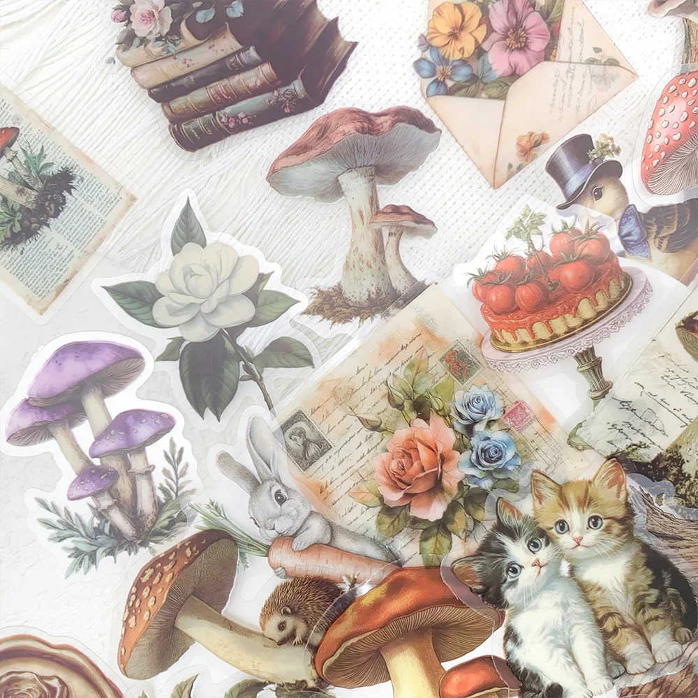 50Pcs Retro Mushroom Graffiti Stickers Handmade Account DIY Luggage Notebook Motorcycle PET Waterproof Stickers