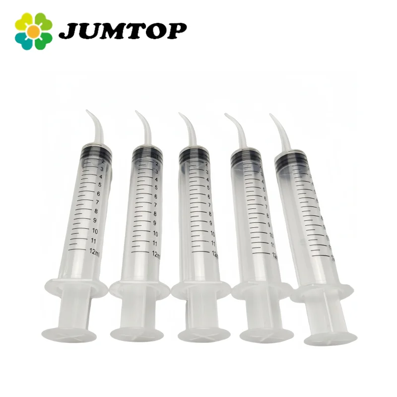 

JUMTOP 5Pcs Dental Irrigation Syringe Curved Tip Disposable Impression Syringes 12ml Dentistry Consumable Material