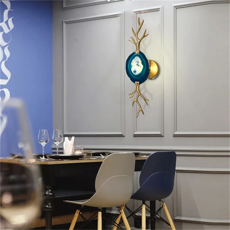 BERTH Modern Luxury Wall Lamp Brass Agate Sconce LED Decorative Fancy Lights For Room Corridor