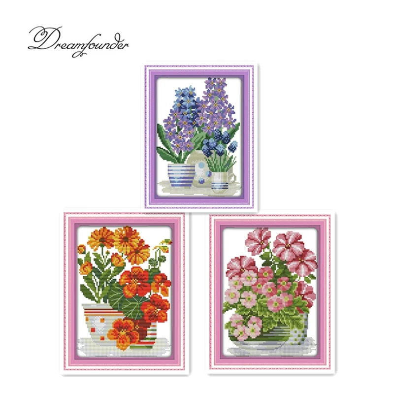 

Серия цветов в горшке, набор для вышивки крестом Aida 14ct 11ct, канва с принтом, вышивка, сделай сам, рукоделие ручной работы