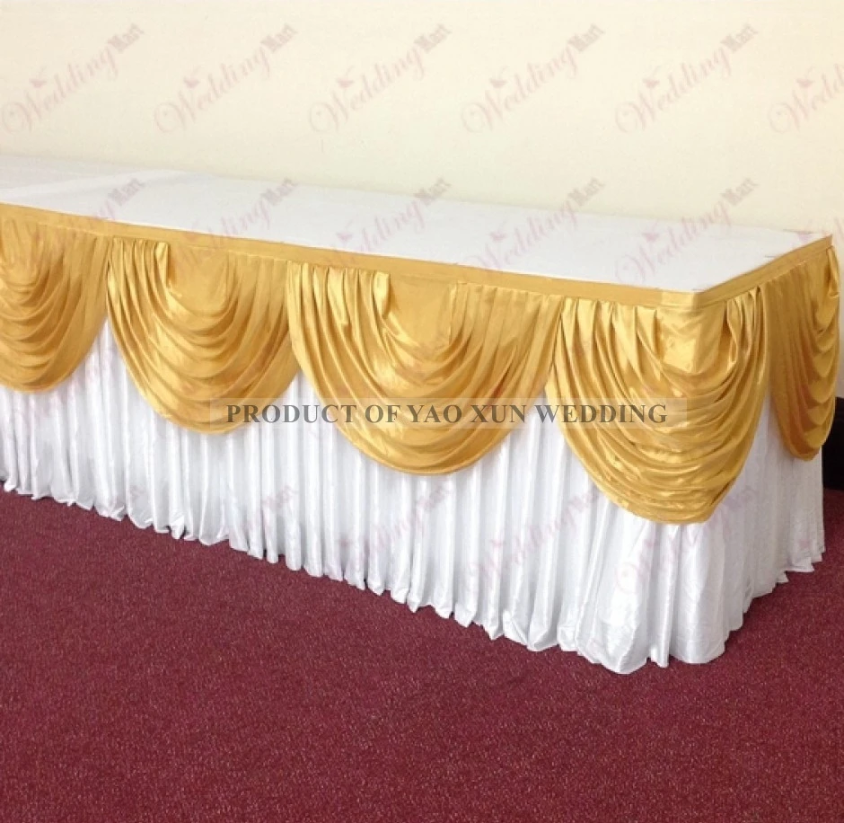 3M Long Ice Silk Table Skirt With Swag Drape Poly Tablecloth Skirting Event Party Wedding Banquet Decoration