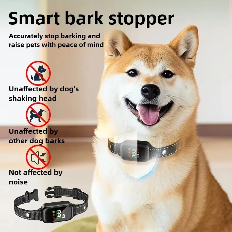 FurStarNew Color Screen Anti Bark Collar Smart Dog Training Device Adjustable Shock Ultrasonic Vibration Dog Collar Dog Training
