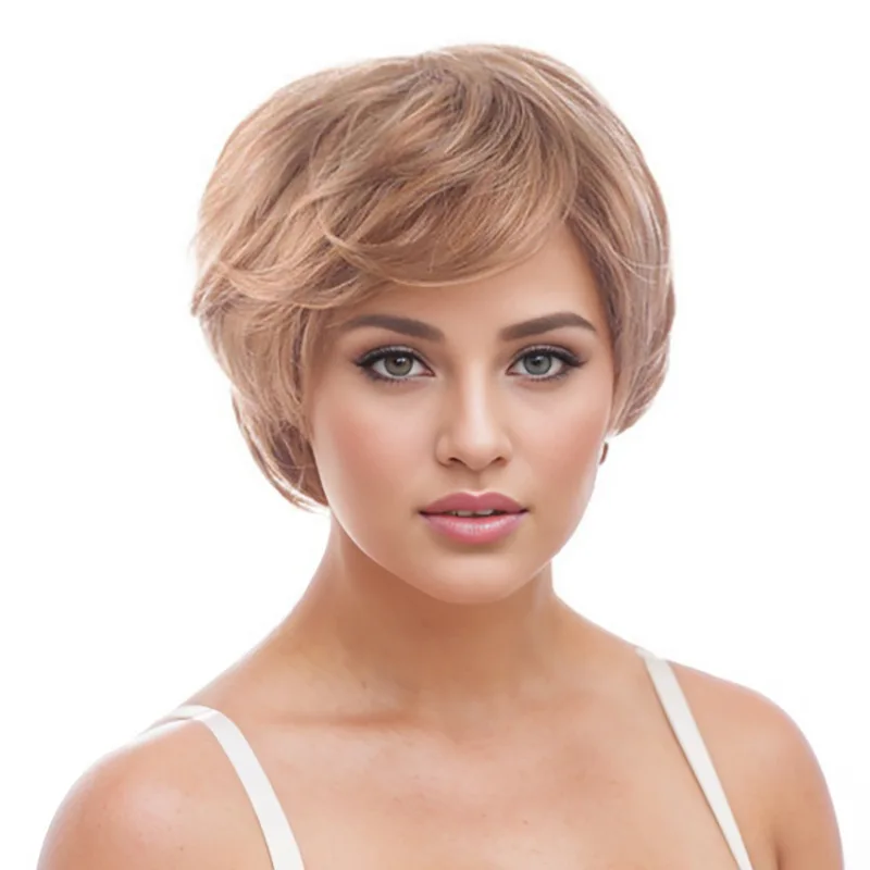 

Dropshipping Wig for Women, European and American Fashion, Short Light Blonde Side Part Straight Synthetic Wig