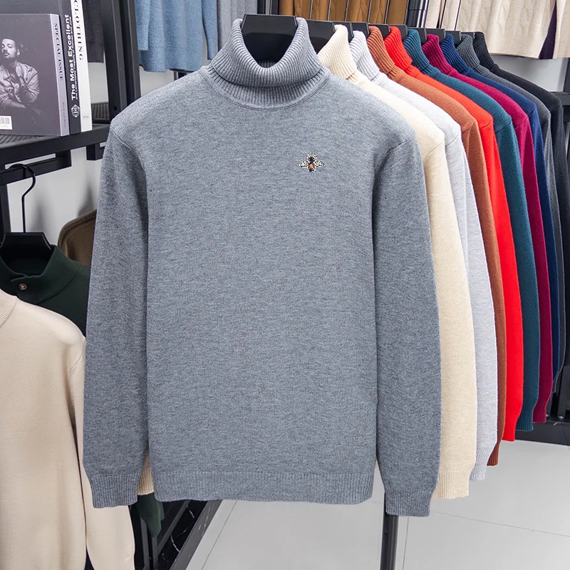 Schmal geschnittener Unisex-Pullover mit langen Ärmeln, hohem Kragen und Bienen-Stickerei, Herbst-Winter-Neuheit, für Freizeit und tägliche Pendelbewegungen. – Detail 21