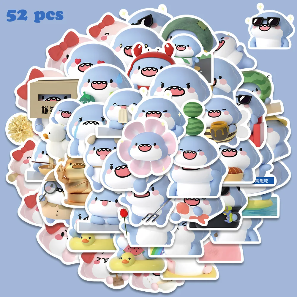 52 stücke Cartoon Fat Shark Aufkleber Nette Lustige Aufkleber Für Telefon Laptop Gepäck Gitarre Skateboard Dekoration Aufkleber Urlaub Geschenk