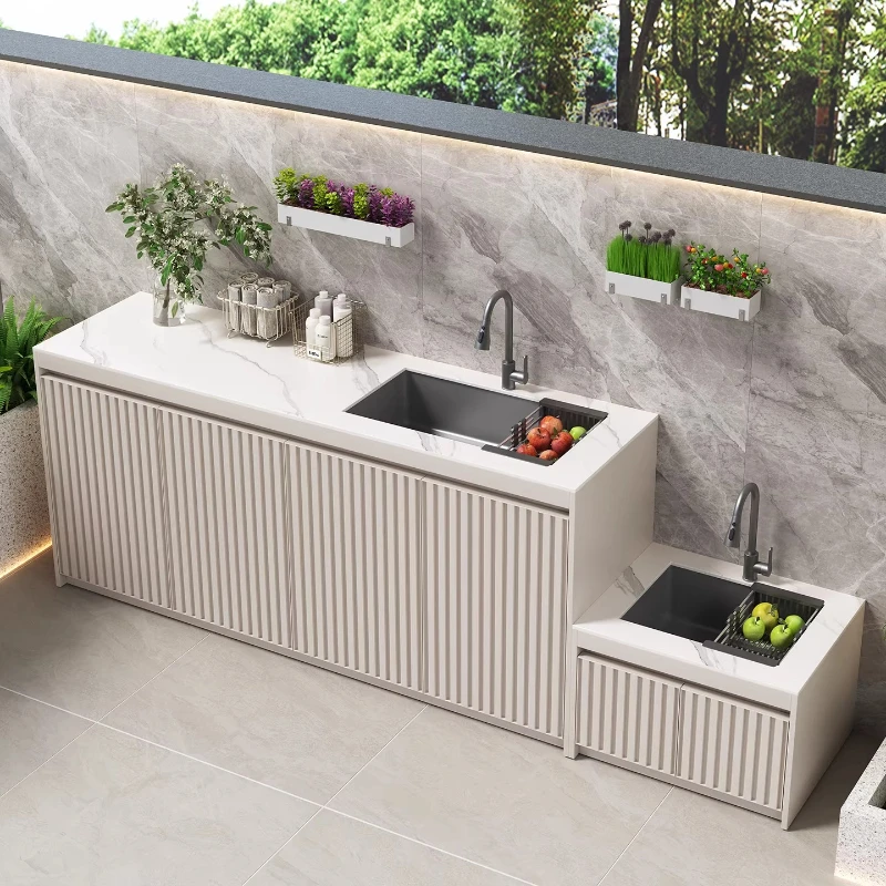 Honeycomb aluminum balcony laundry cabinet combination waterproof and moisture-proof sunscreen open-air villa garden sink mop