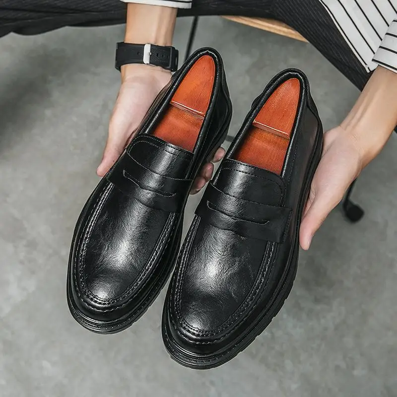 

2026 Loafers Men Platform Thick-soled Formal Business Shoes Slip-on Comfortable Mens Leather Wedding Casual Shoes Oxford Shoes
