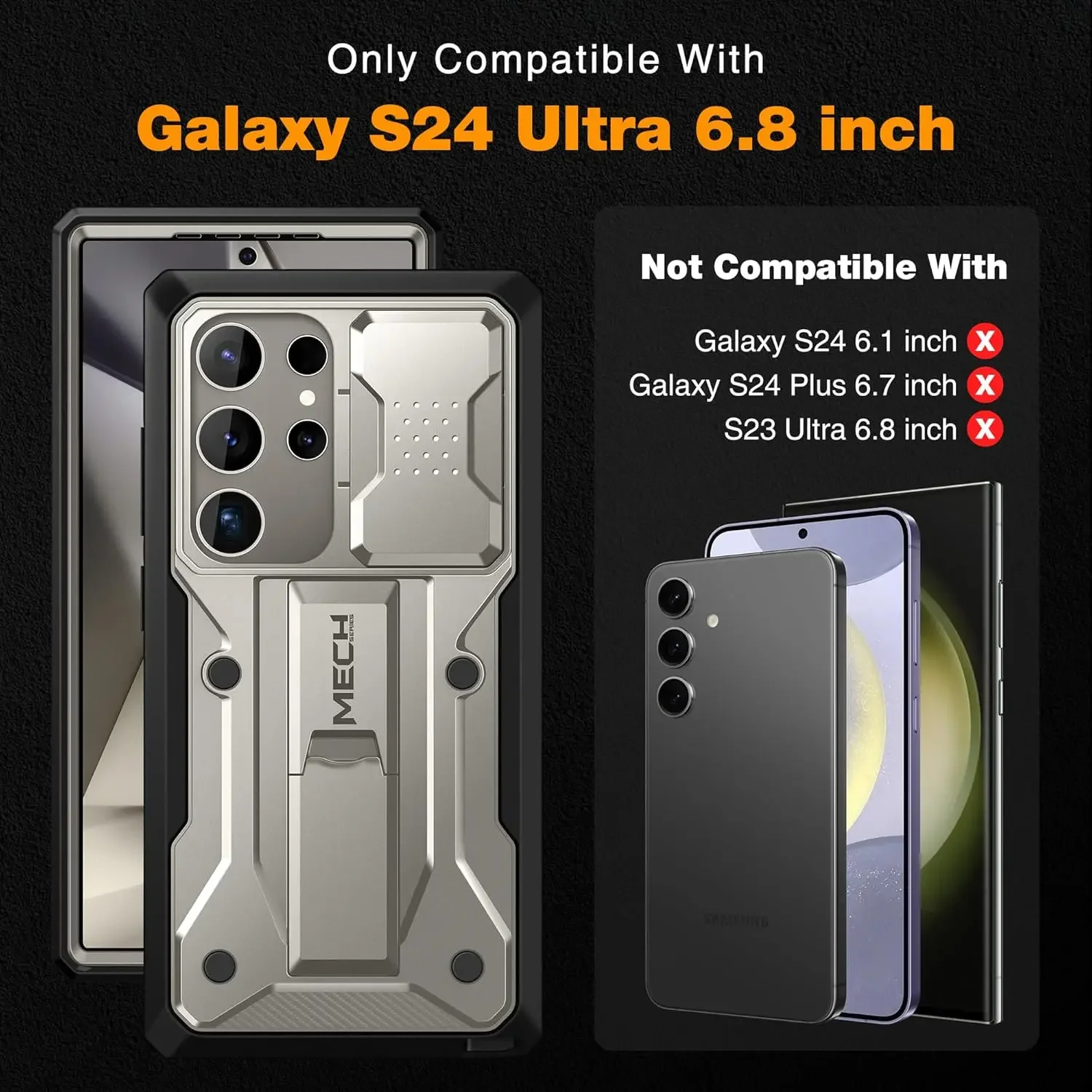 Heavy Duty Protection Case for Samsung Galaxy S24 Ultra Full-Body Screen Protector Slide Camera Cover Belt-Clip with Kickstand