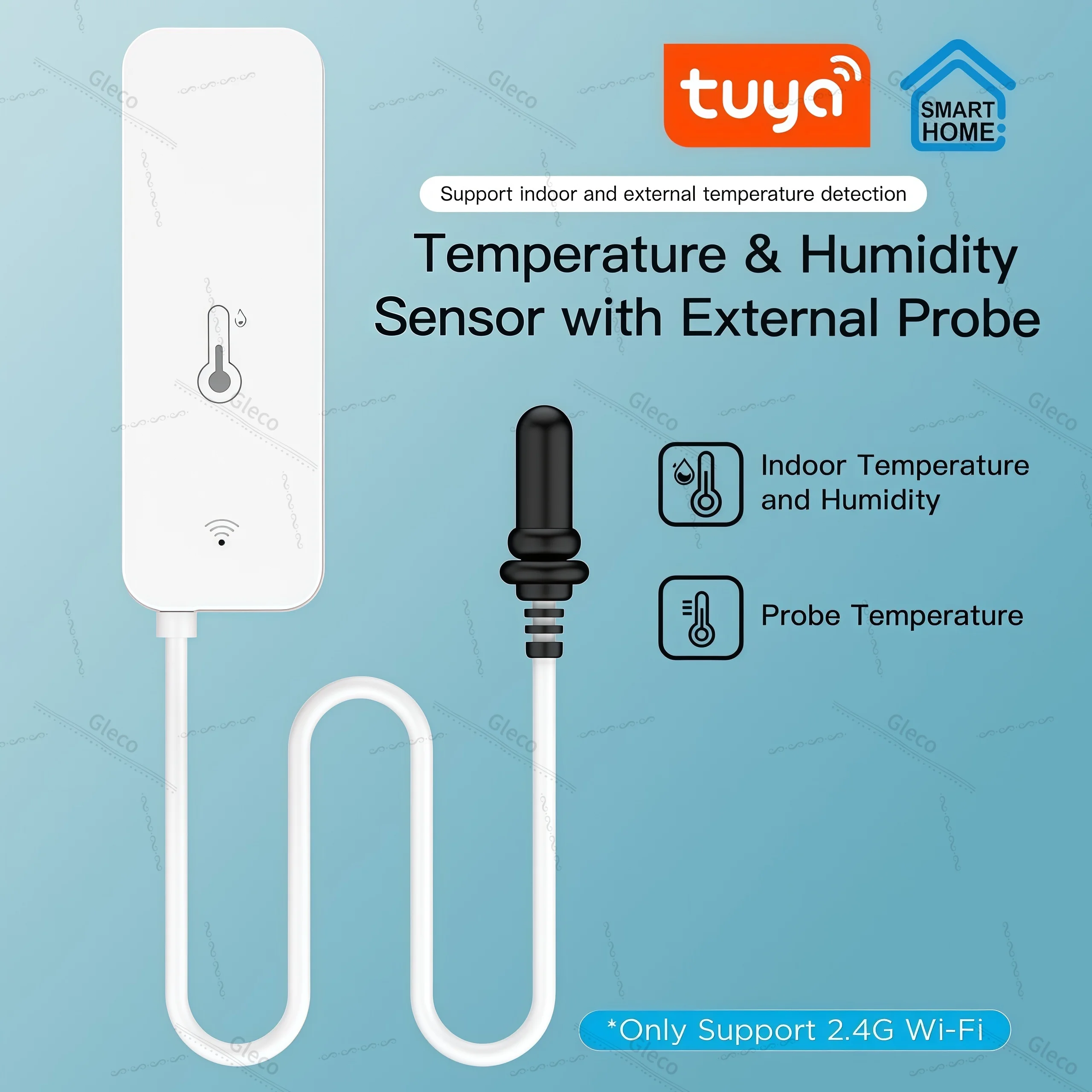 Tuya Wifi مستشعر درجة الحرارة والرطوبة مع مسبار خارجي مقياس رطوبة الحياة الذكية مراقبة التطبيق للنباتات حوض السمك النبيذ