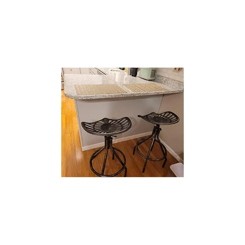 Set Of 2 Rustic Industrial Bar Stool-Cast Iron Tractor Seat Stool-Adjustable Counter Height Swivel Breakfast Bar Stool-Rustic