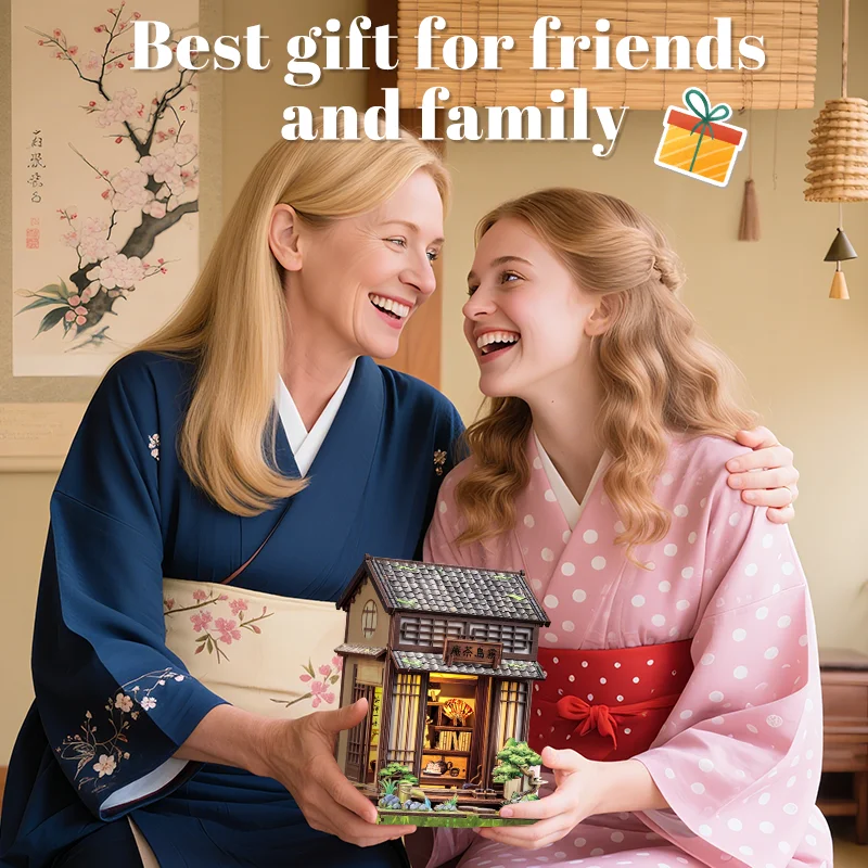 CUTEBEE livre coin Miniature Kits de construction maison de poupée bricolage en bois Mini maison de poupée pour fête cadeau d'anniversaire Kirishima cha-an