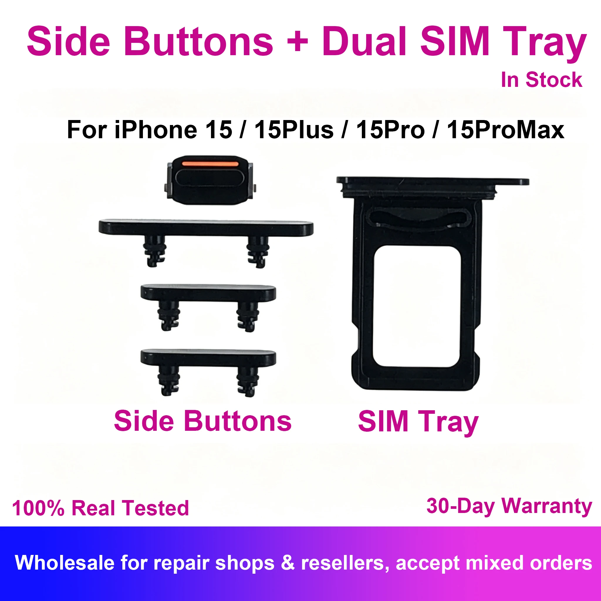 Side Power Volume Mute Buttons For iPhone 15 Plus Pro Max Off On Dual Sim Card Tray Slot Holder Replacement Repair Fix Parts