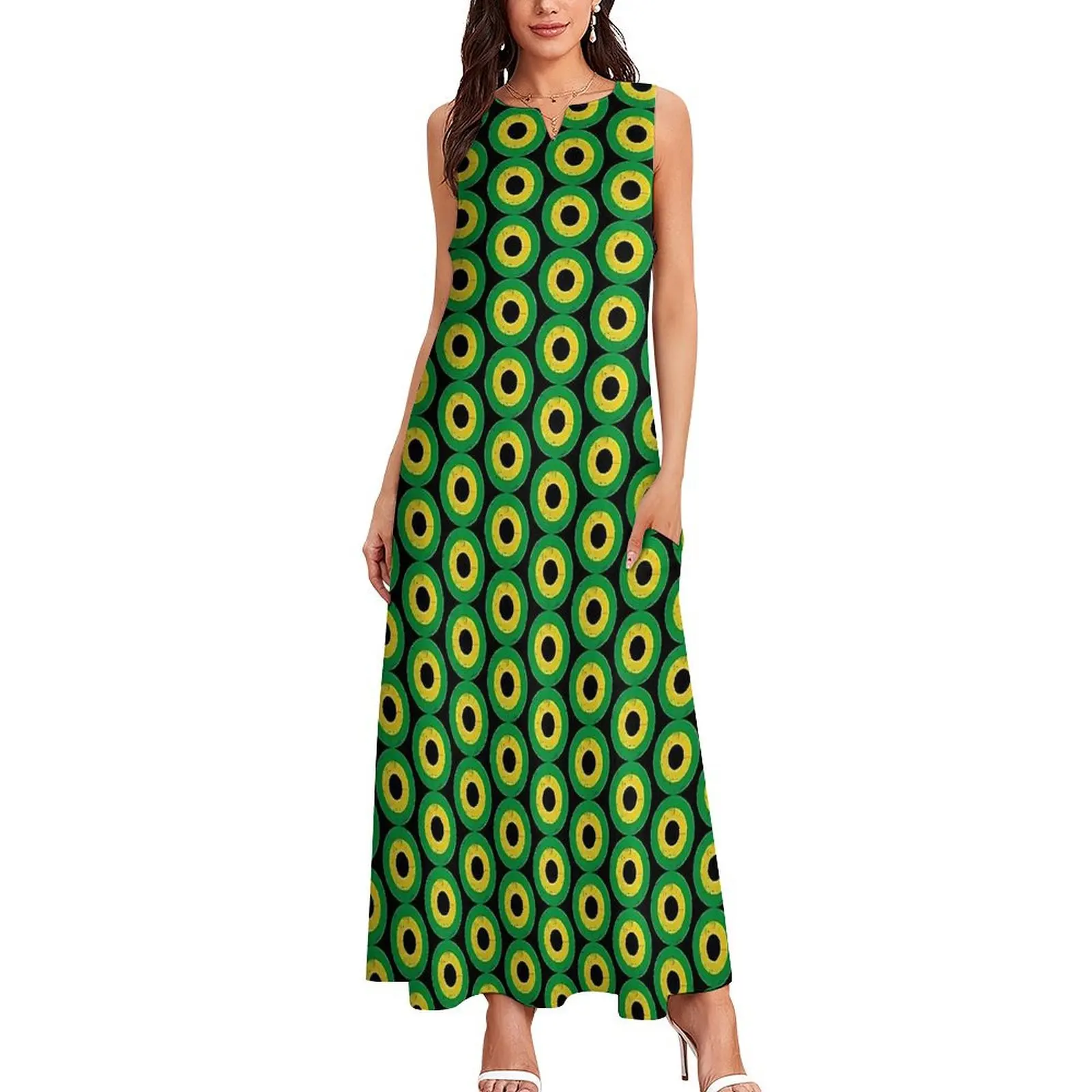 Jamaican Flag Roundel Air Force Dress  Trendy Maxi Dress V Neck Custom Boho Beach Long Dresses Street Fashion Big Size Clothing