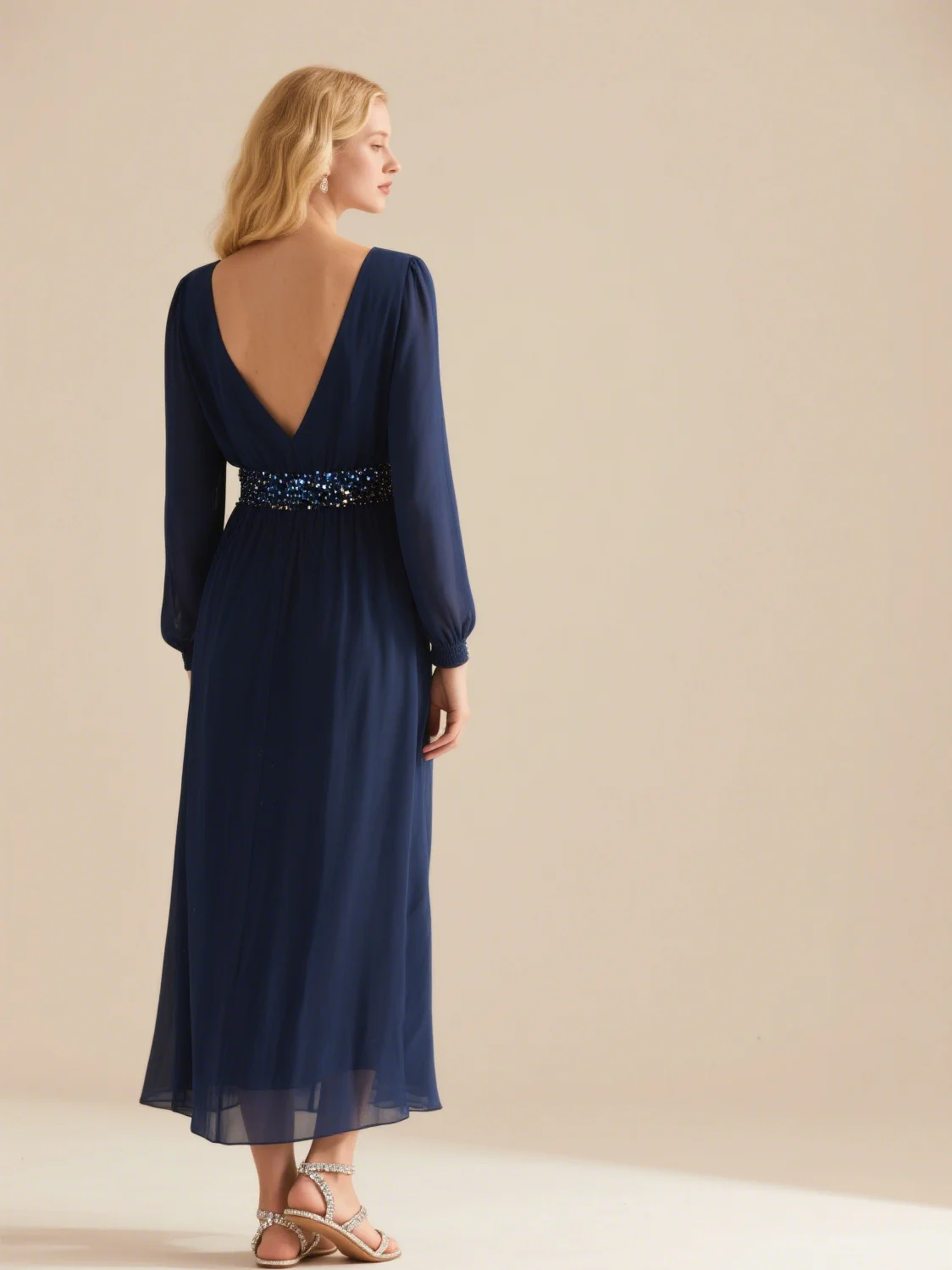 Fashions Elegantes Abendkleid mit langen Ärmeln und V-Ausschnitt, Pailletten, Chiffon, A-Linie, knöchellang, Hochzeitsgastkleid 2025, kostenlos individuell gestaltet