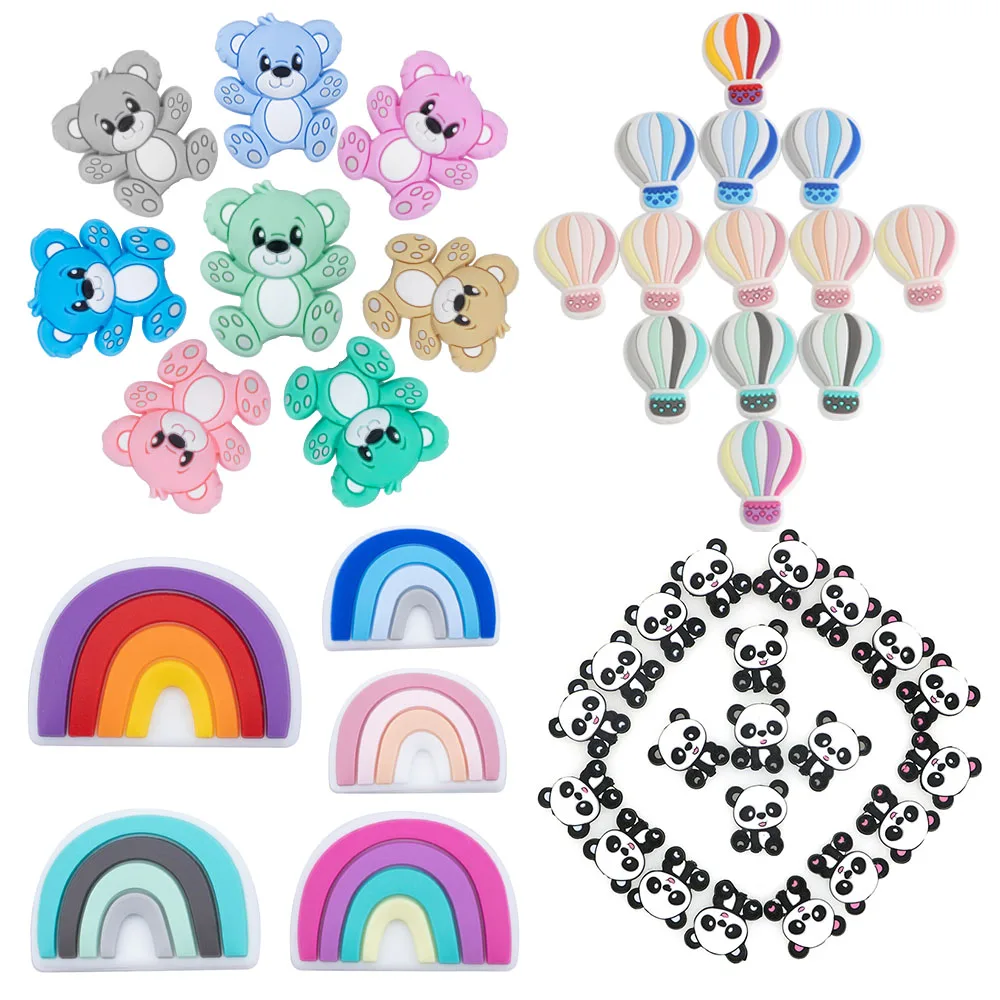 10-20pcs Rainbow/Hot Air Balloon/Bear/Panda Silicone Beads For DIY Jewelry Bracelet Necklace Earrings Etc Handmade Accessories