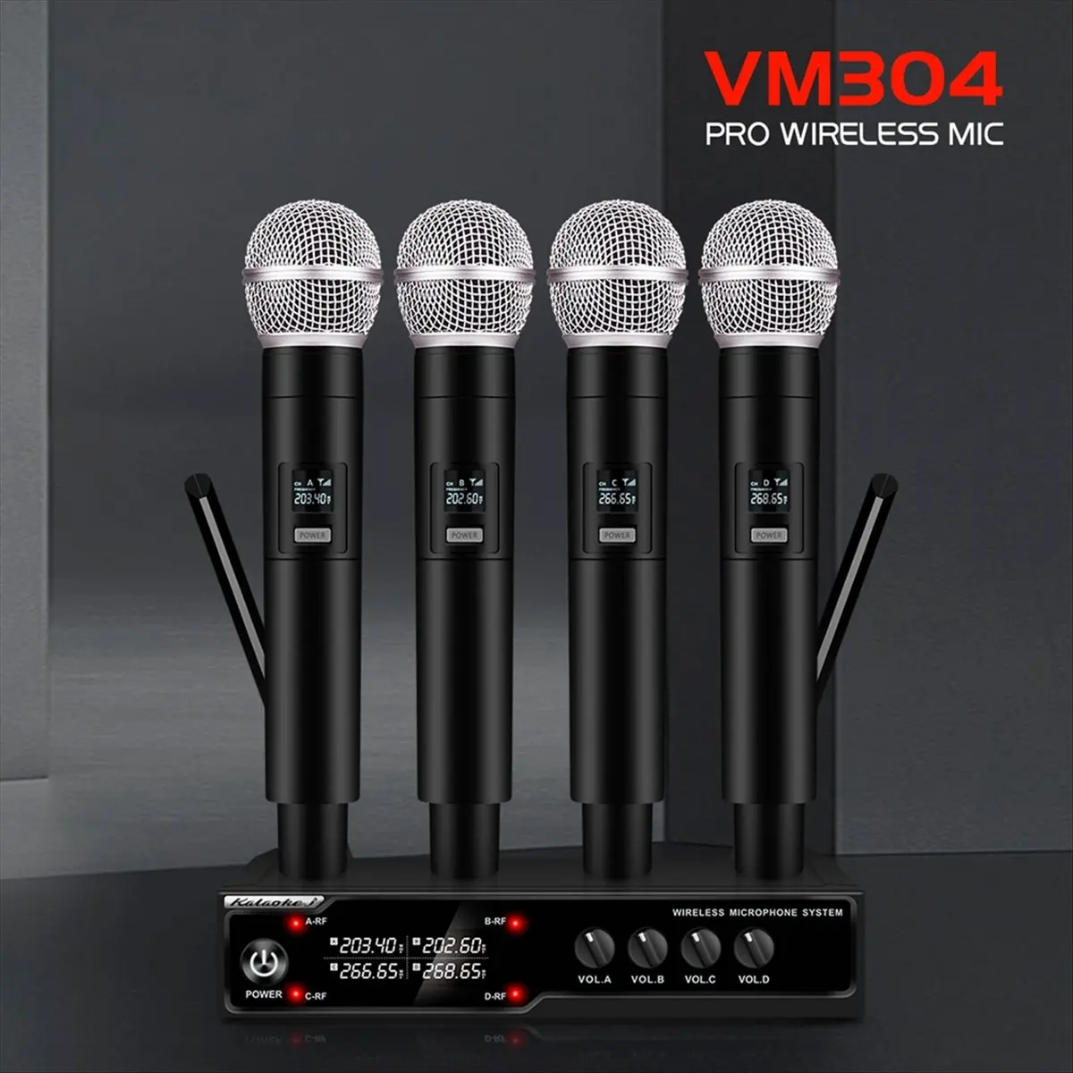 

Беспроводная 4-канальная аудиосистема ABAI VM304 с ручными микрофонами, радиусом действия 80 м, для караоке, выступлений и пения, портативный комплект, вилка стандарта США