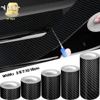 Pegatina de fibra de carbono 3D, película protectora para umbral de coche, antiarañazos, impermeable, Nano pegatina negra mate para alféizar de puerta de coche