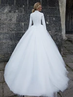 Customized Muslim Illusion Wedding Dresses 2026 New A-Line Long Sleeves Bride Dress Appliques Lace Tulle Elegant Wedding Gowns - Image 2