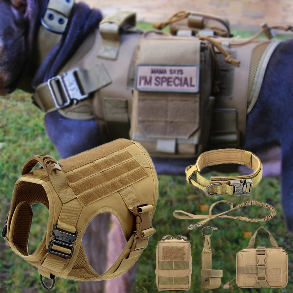 

Training Vest Tactical Dog Harness Collar Leash Set Military Golden Retriever Malinois Walking Set for Small Medium Large Dogs