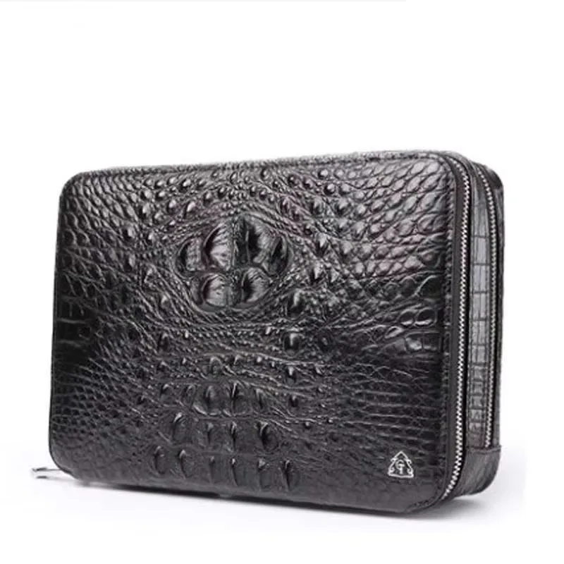 gete new crocodile leather handbag for men horizontal style square personality double zipper hand bag large capacity wrist bag