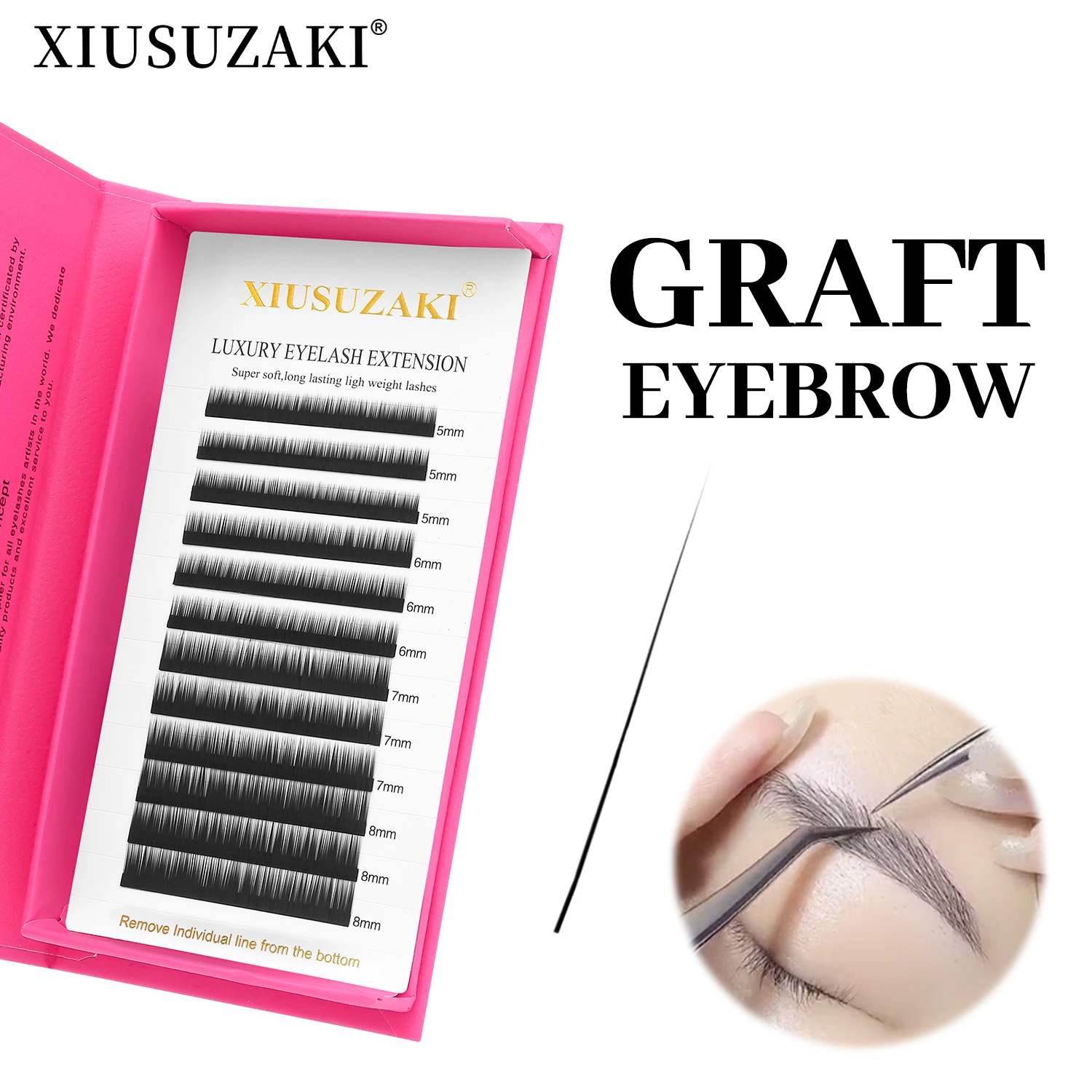 XIUSUZAKI No Curl Straight Curvate False Eyebrow Extensions Individual Volume Natural Soft Eyelash I Curl Graft Eyebrow Tools