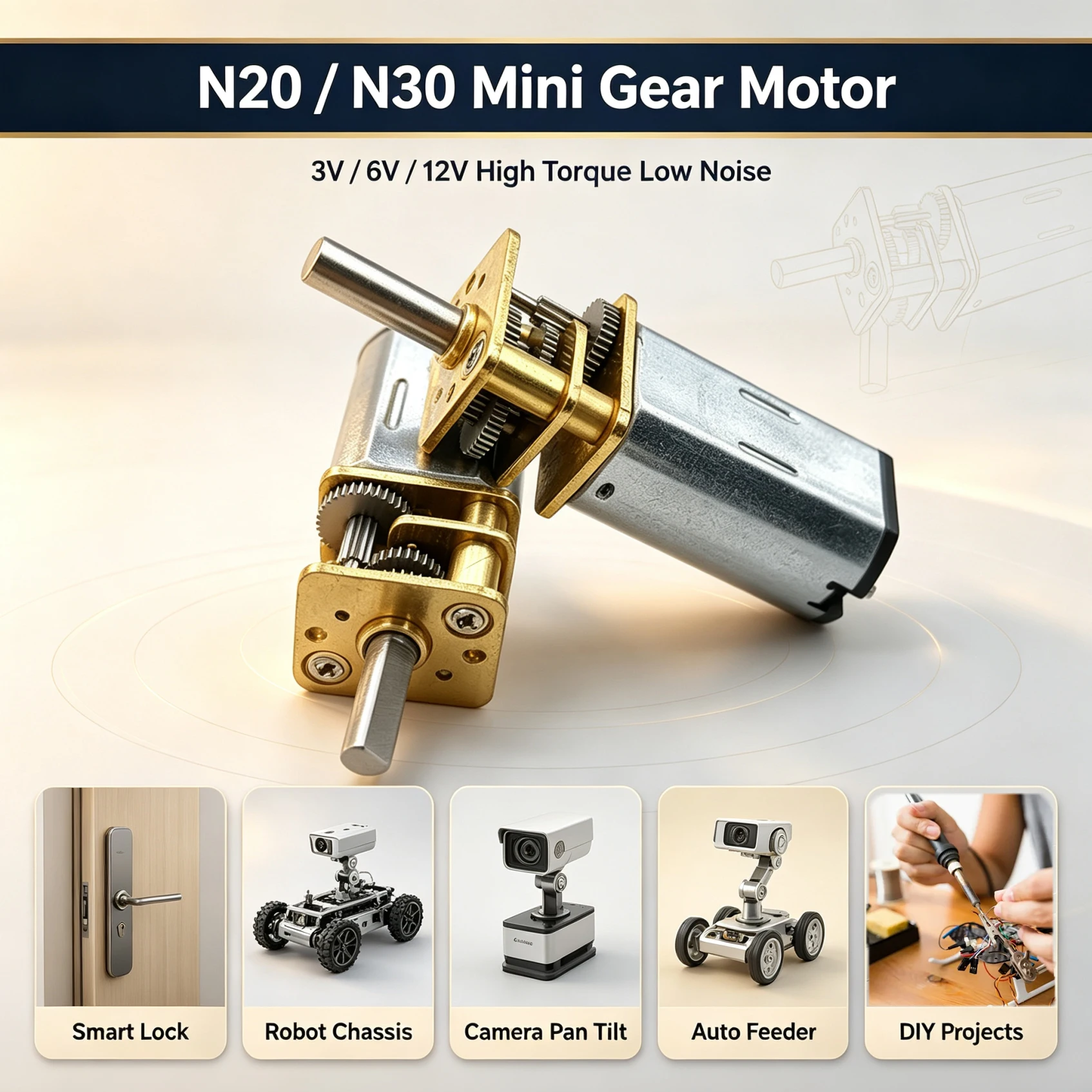 Mini Metal Gear Motor DC 3V/6V/12V N20 N30 Slow Speed High Torque 15-1000RPM Straight Output Shaft Worm Gearbox for Robotics