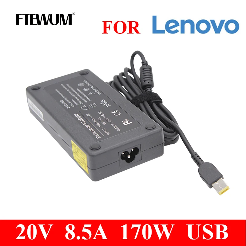 Laptop Charger 20V 8.5A 170W AC DC Power Adapter for Lenovo Legion Y7000P Y720-15 P50 P51 P70 P71 T540p T440p 45N0514 W540 W541