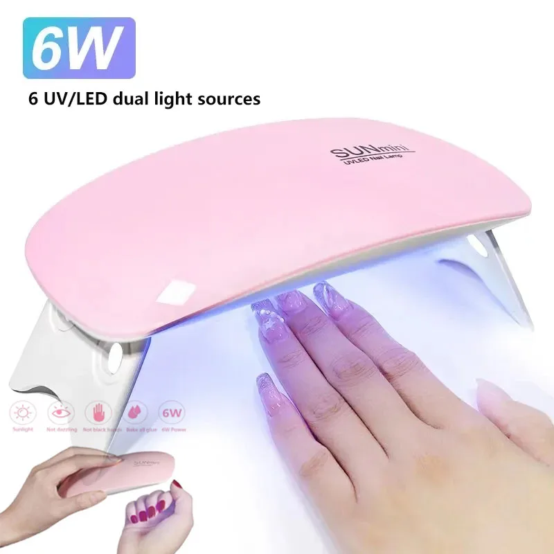 Usb UV Nail Lamp Mini Nail Dryer Machine Portable 6 LED UV Lamp Home Manicure Lamp For Gel Based Manicuring Nail Tool