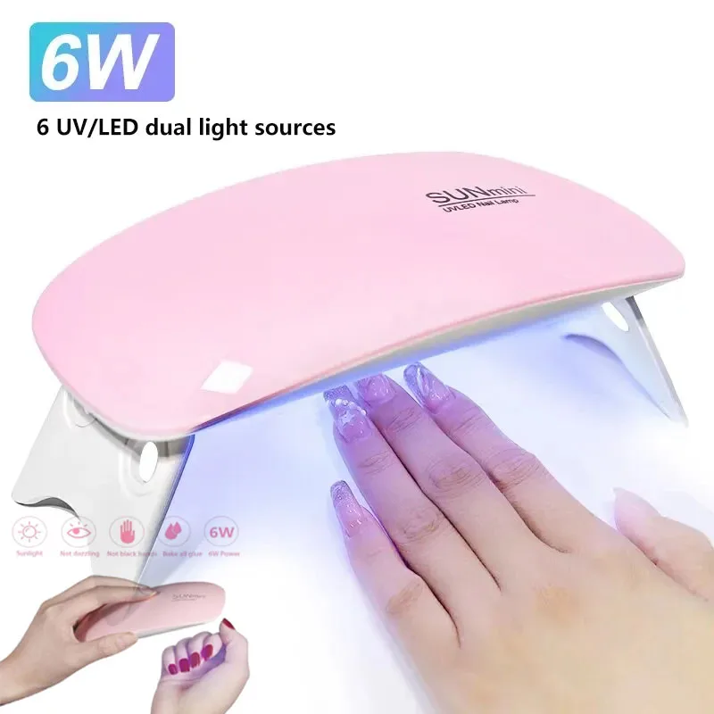 Mini lampe à ongles UV USB portable, sèche-ongles, 6 LED, manucure à domicile, outil de manucure à base de gel