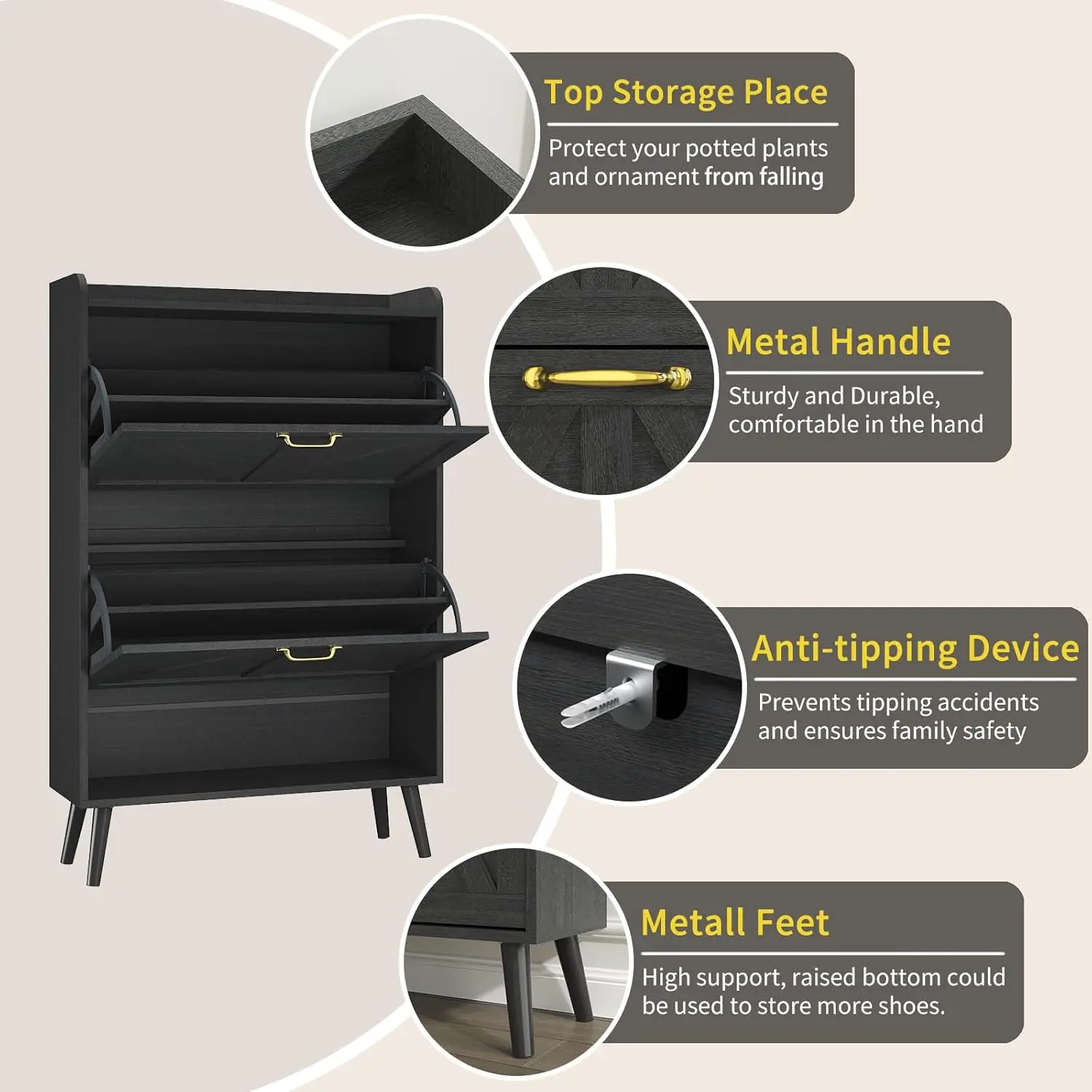خزانة تخزين أحذية أنيقة للمدخل مع أدراج قابلة للطي، رف أحذية نحيف موفر للمساحة، منظم أحذية مخفي قائم بذاته #6