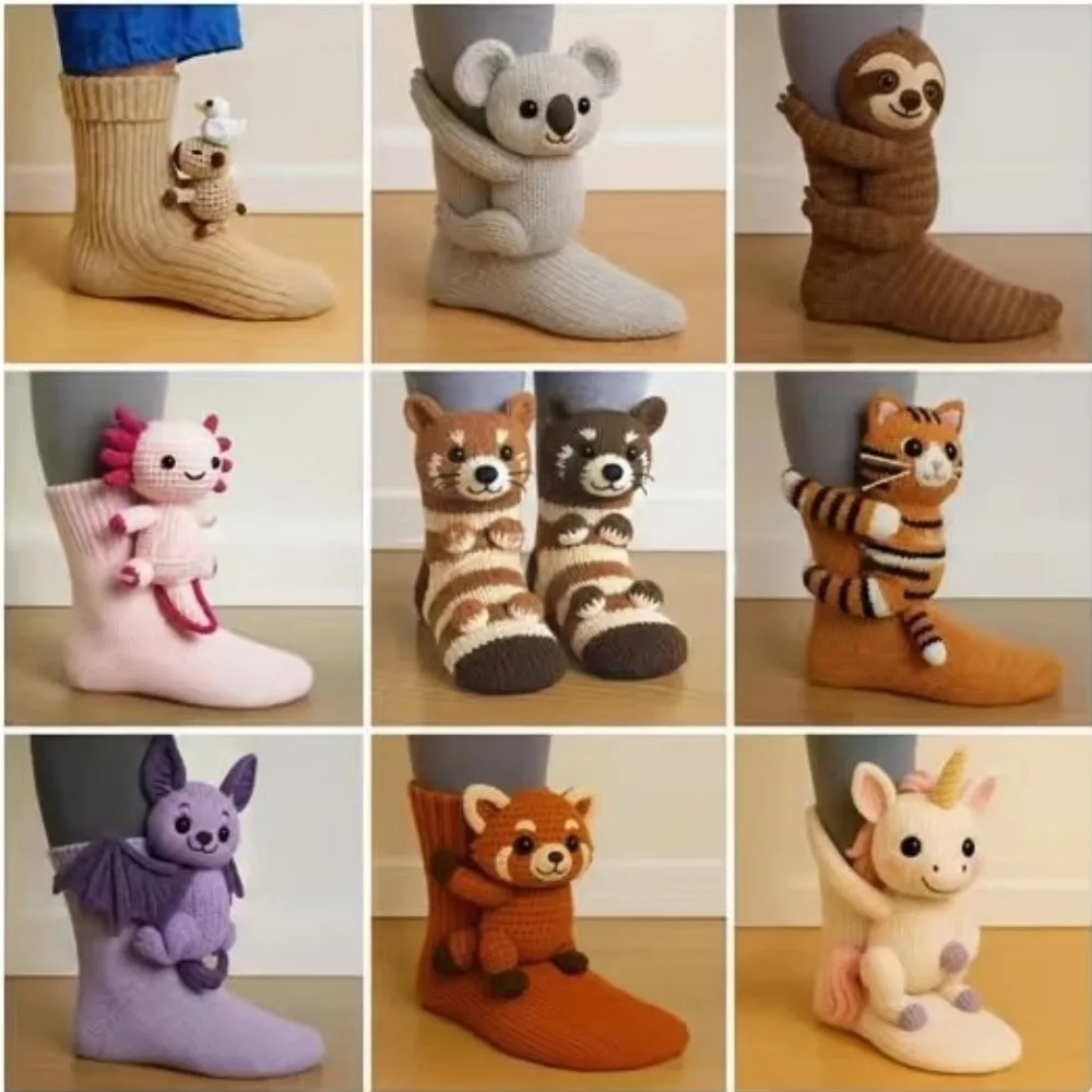 ثلاثية الأبعاد محبوك جوارب بصور حيوانات النمر القط الغزلان أرنب لطيف الجوارب الحيوانية الدافئة في الشتاء عيد الميلاد سانتا كلوز شجرة عيد الميلاد هدية الجوارب #2