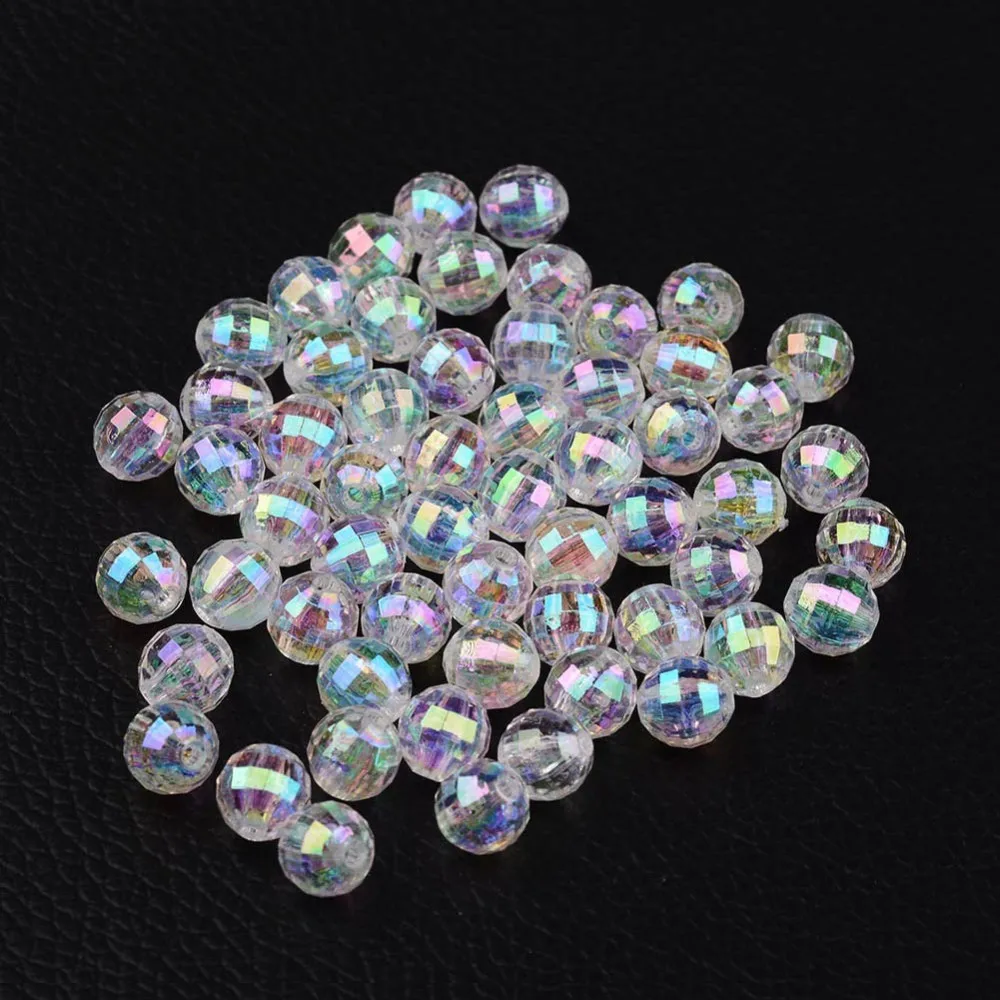 500g Faceted Eco-Friendly Transparent Acrylic Round Beads AB Color Clear AB 6mm Hole: 1mm about 5000pcs/500g