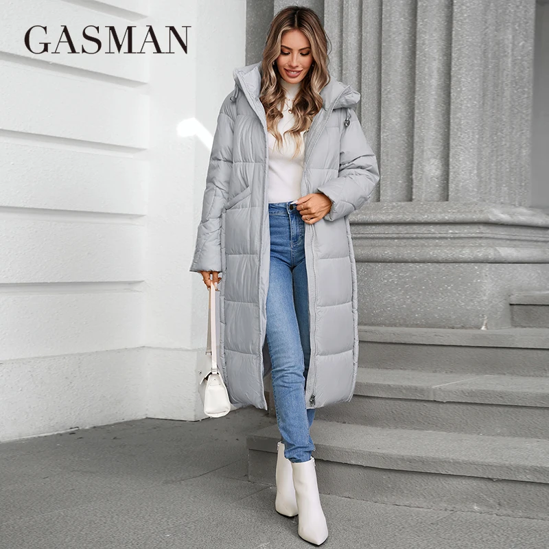 GASMAN 2024 Women down Jacket Long Classic zipper design Big Pocket Stand Collar Hooded Slim coat Women Parkas 88606