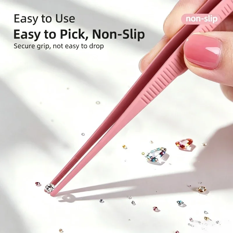 Manicure Tweezers Anti Slip Handle Nail Art Tool for Picking Rhinestones, Gems, Nail Stickers Multipurpose DIY Craft Forceps