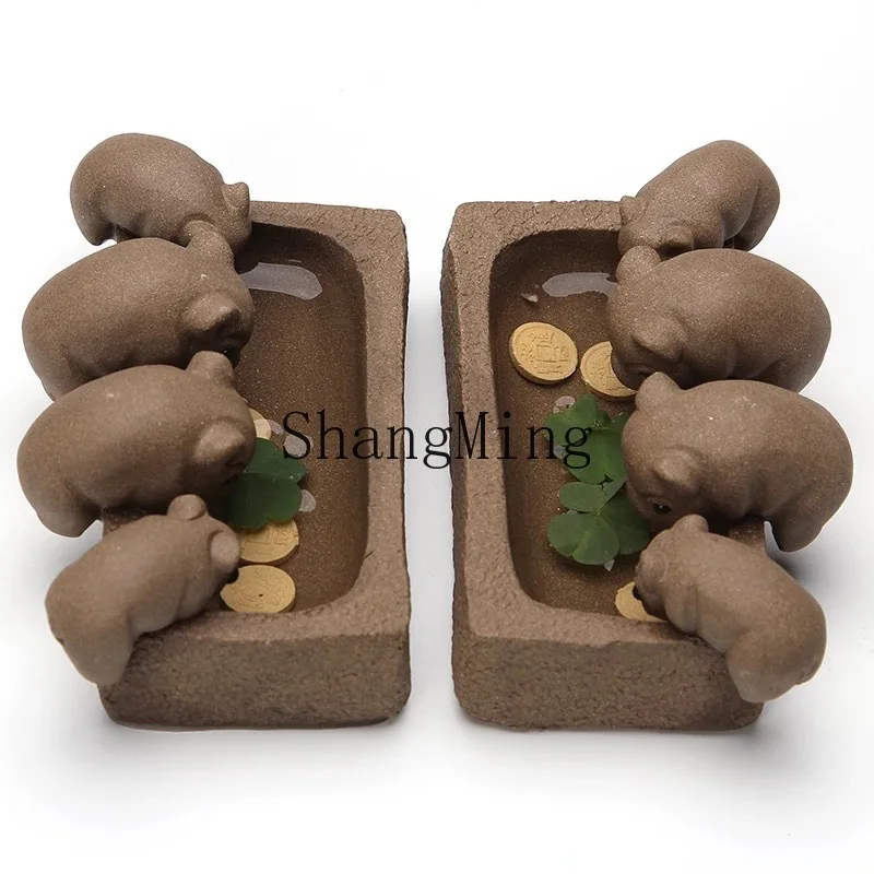 

PYH manufacturer wholesale, four little pigs drinking water purple sand ornament piglet tea pet purple sand tea pet