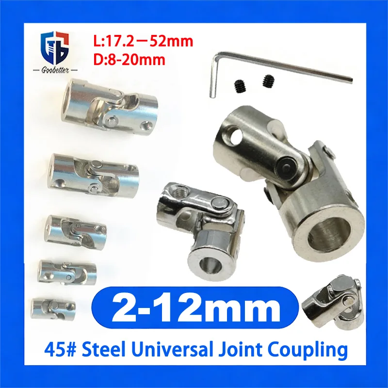 1Pc 2mm/2.3mm/3mm/3.17mm/4/5/6/8/10mm 12mm 45# Carbon Steel Universal Joint Coupler Metal Universal Joint Coupling Steering Gear
