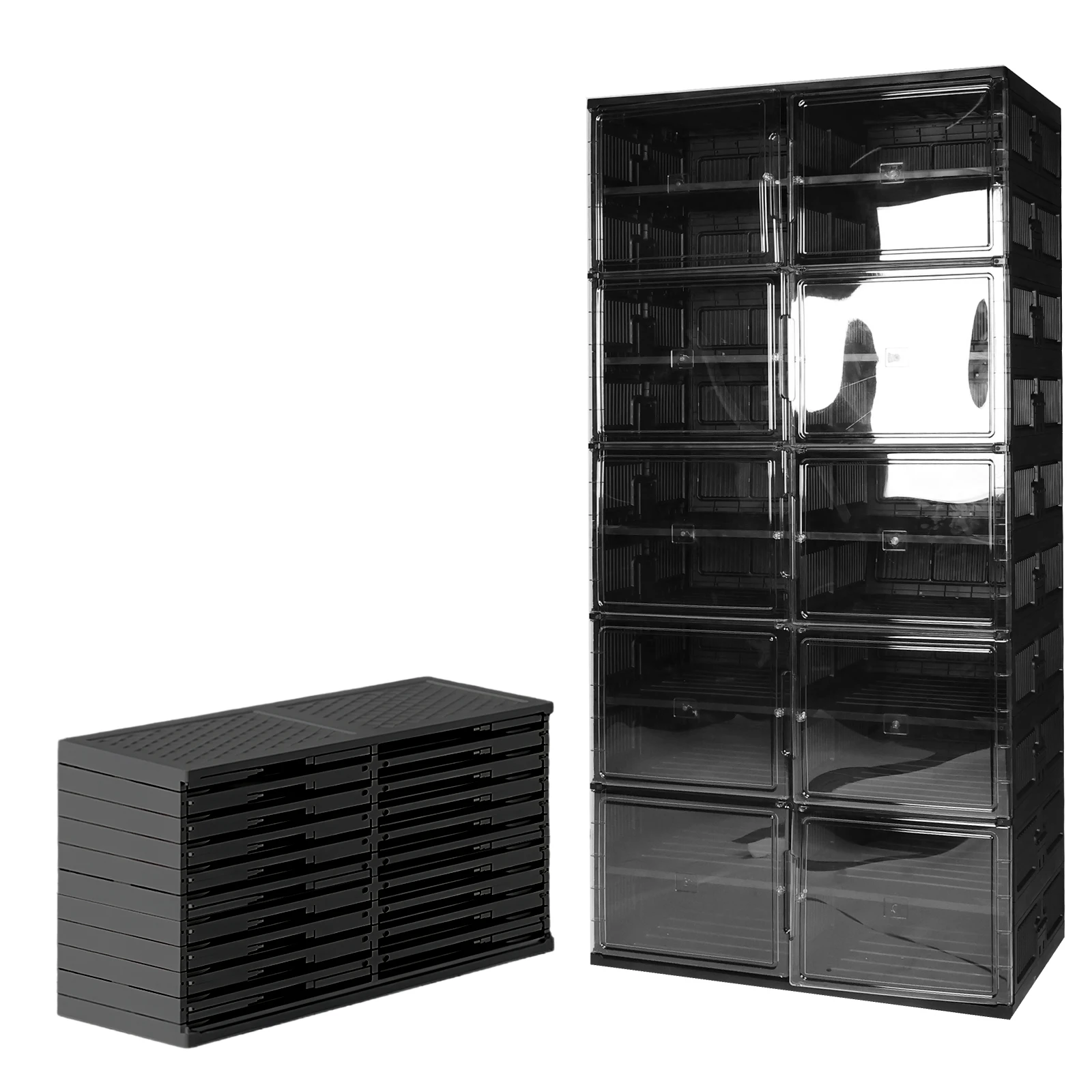 Kotak Penyimpanan Sepatu Lipat 10 Tingkat 40 Pasang dengan Pintu Transparan Magnetik, Lemari Sepatu Plastik, Rak Sepatu, Organizer Rak Pintu Masuk