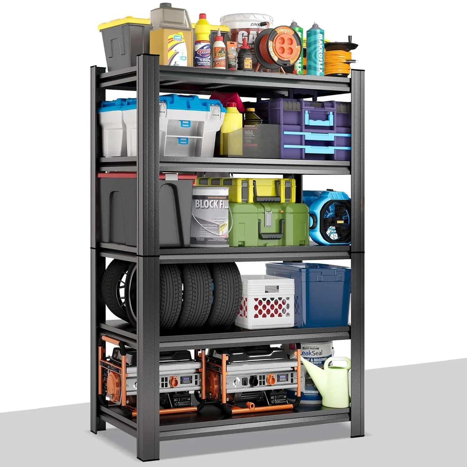 

5-ярусный усиленный стеллаж для гаража, регулируемый металлический стеллаж для хранения, полки для гаражного хранения, нагрузка до 1360 кг, на заказ