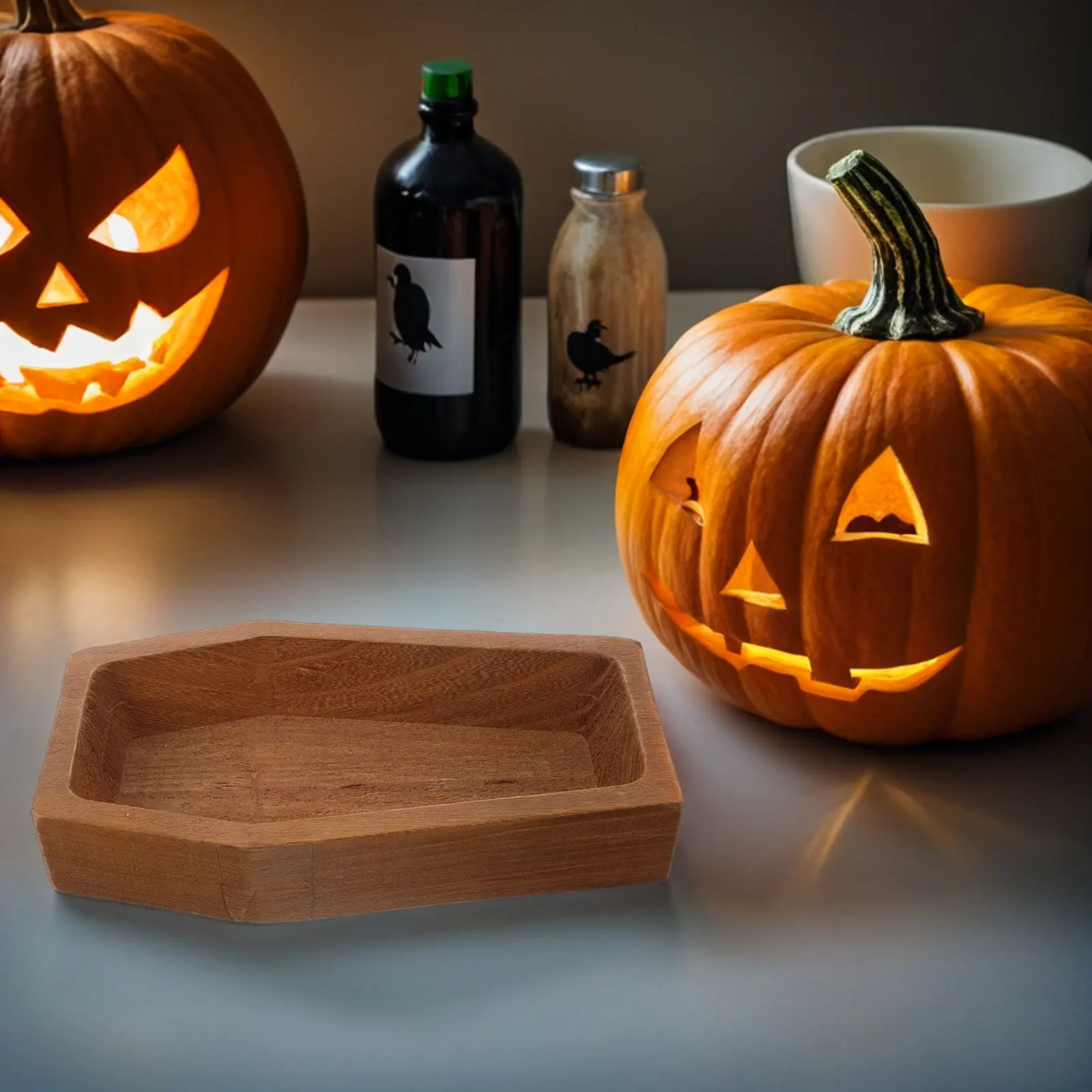 Wooden Coffin Shaped Fruit Tray Halloween Rustic Serving Platter Snack Appetizer Party Cheese Board Wood Decorative Tray