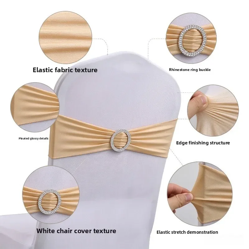 Spandex Chair Sash with Rhinestone Buckle Stretch Chair Band for Wedding Banquet Party Chair Decoration
