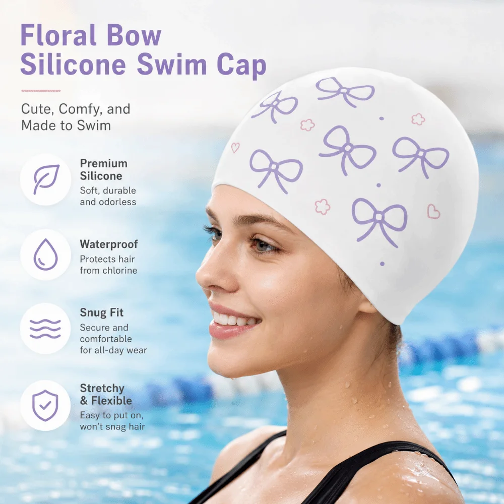 Swim Hat Silicone - 창의적인 리본 무늬 수영 모자 재미있는