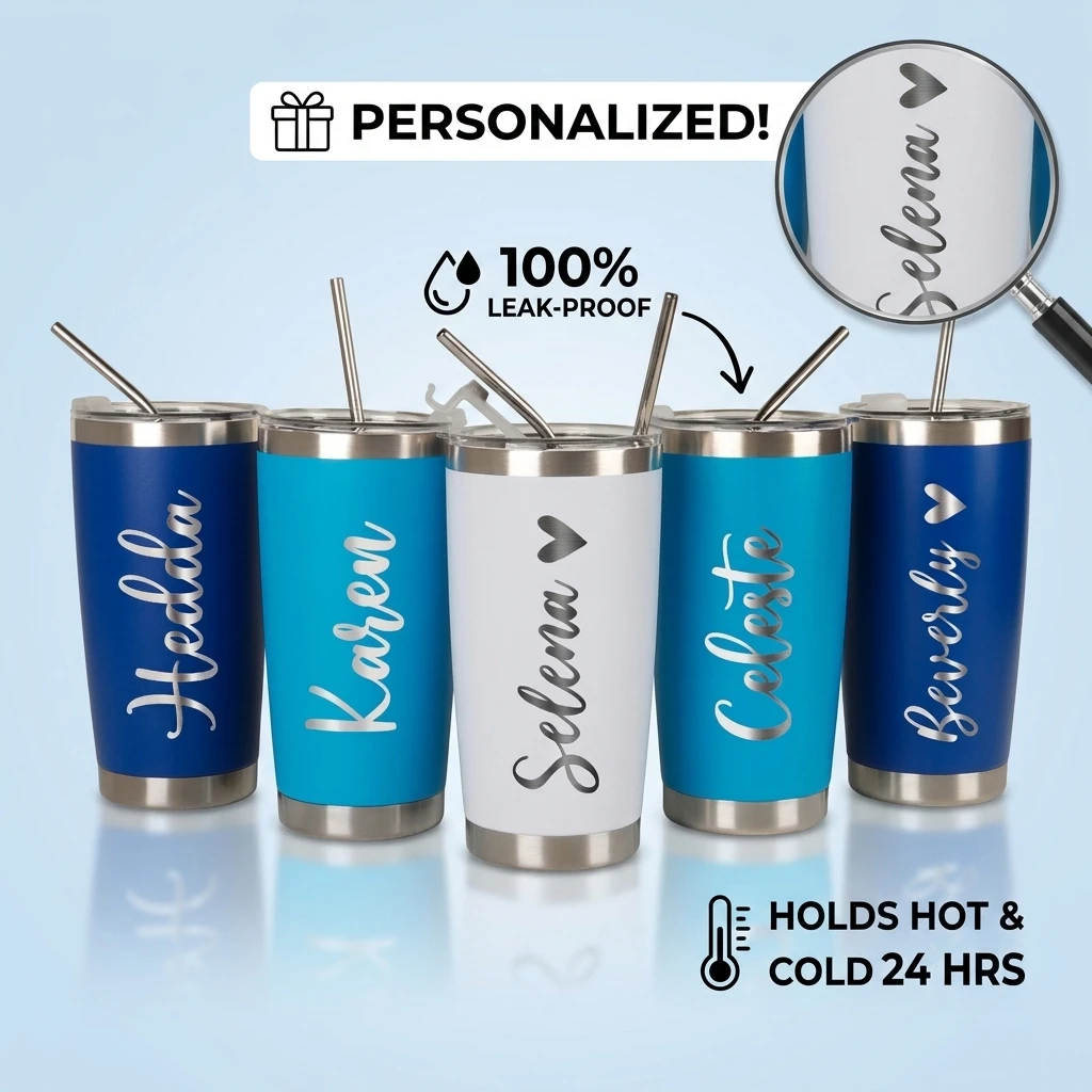 Personalized Stainless Steel Tumbler with Straw Custom Name Travel Mug Bridesmaid Gift for Bachelorette Party,Christmas Gift. view 3